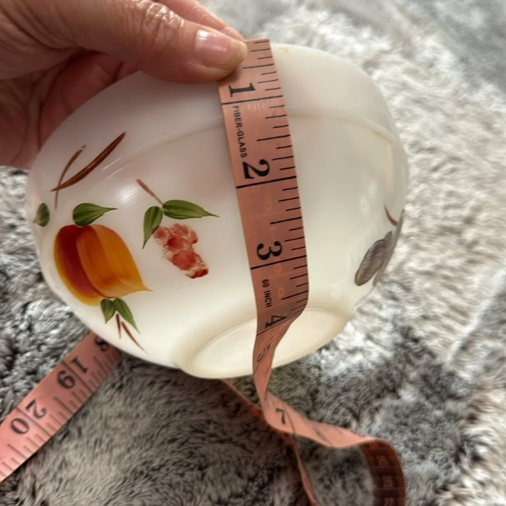 VTG Anchor Hocking Fire King Gay Fad Fruit Pattern Hand Painted White Milk Glass